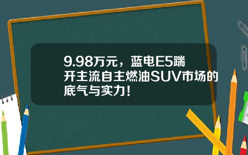 9.98万元，蓝电E5踹开主流自主燃油SUV市场的底气与实力！
