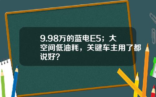 9.98万的蓝电E5；大空间低油耗，关键车主用了都说好？
