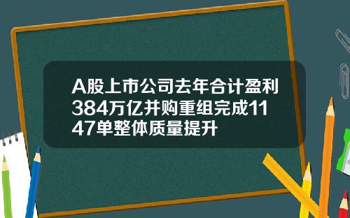 A股上市公司去年合计盈利384万亿并购重组完成1147单整体质量提升