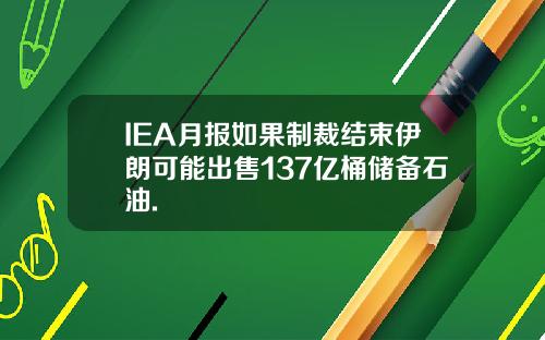 IEA月报如果制裁结束伊朗可能出售137亿桶储备石油.