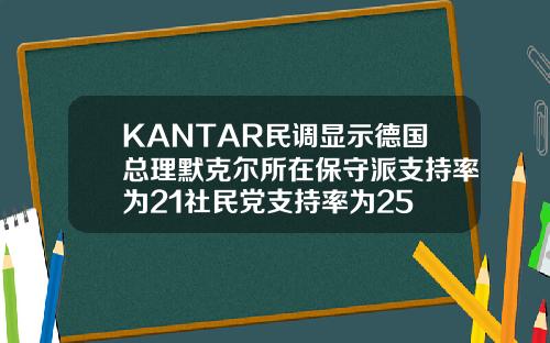 KANTAR民调显示德国总理默克尔所在保守派支持率为21社民党支持率为25