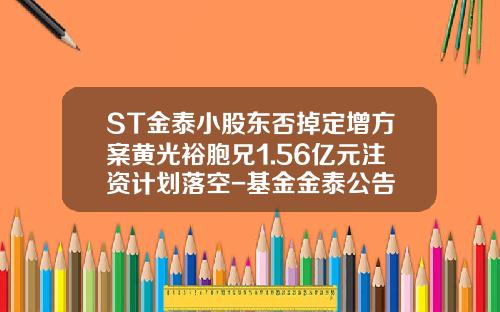 ST金泰小股东否掉定增方案黄光裕胞兄1.56亿元注资计划落空-基金金泰公告