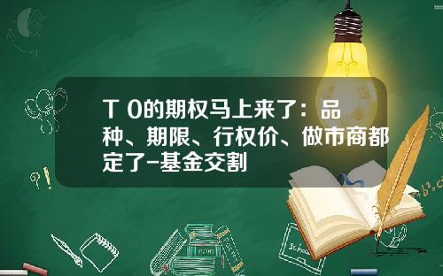T+0的期权马上来了：品种、期限、行权价、做市商都定了-基金交割