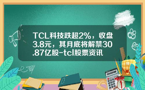 TCL科技跌超2%，收盘3.8元，其月底将解禁30.87亿股-tcl股票资讯搜索