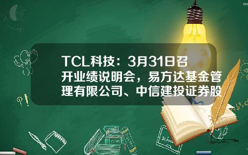 TCL科技：3月31日召开业绩说明会，易方达基金管理有限公司、中信建投证券股份有限公司等多家机构参与-贝莱德资产管理北亚有限公司