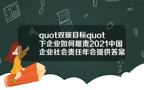 quot双碳目标quot下企业如何履责2021中国企业社会责任年会提供答案