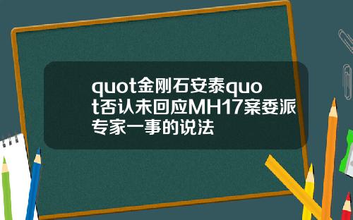 quot金刚石安泰quot否认未回应MH17案委派专家一事的说法