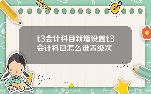 t3会计科目新增设置t3会计科目怎么设置级次