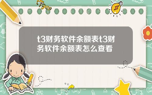 t3财务软件余额表t3财务软件余额表怎么查看