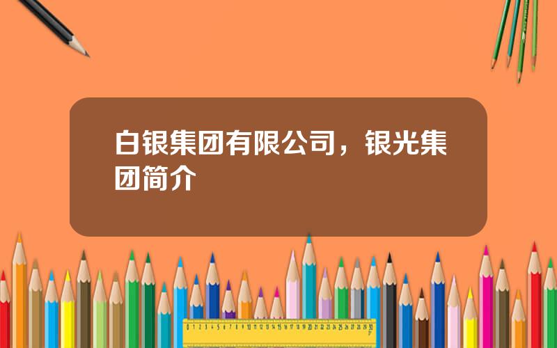 白银集团有限公司，银光集团简介